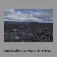 coastal plain showing small lava breakouts, PuuOo behind pali